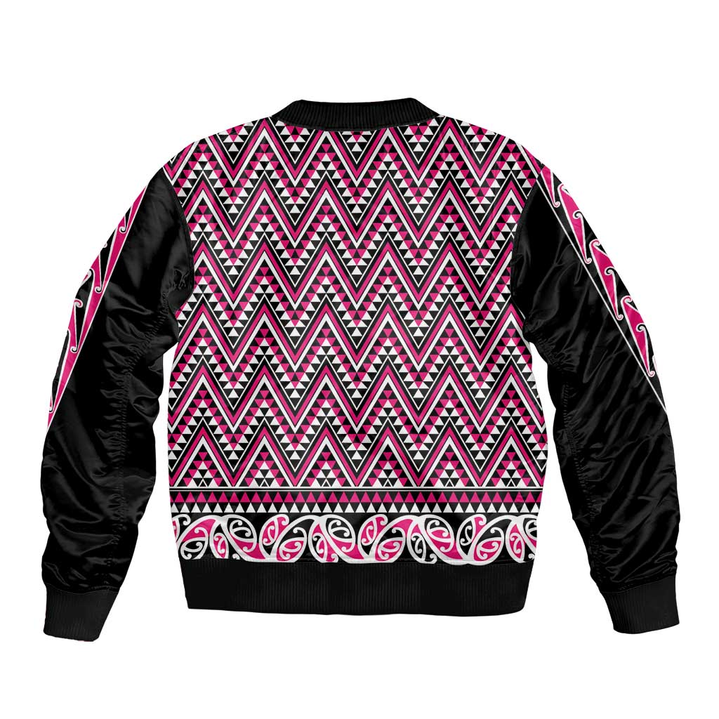 New Zealand Maori Niho Taniwha Sleeve Zip Bomber Jacket Mawhero Mangopare and Puhoro Pattern