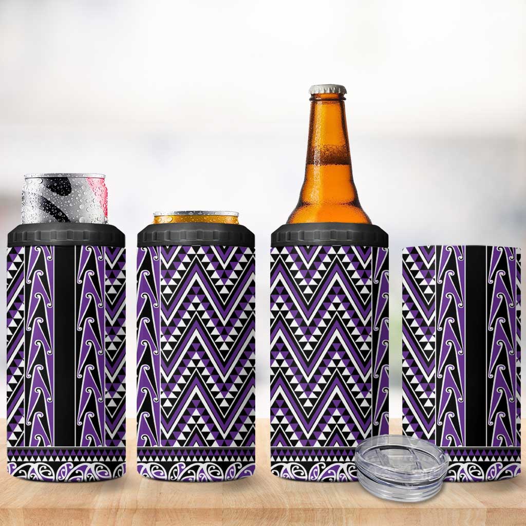 New Zealand Maori Niho Taniwha 4 in 1 Can Cooler Tumbler Waiporopo Mangopare and Puhoro Pattern
