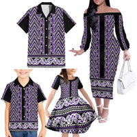 New Zealand Maori Niho Taniwha Family Matching Off The Shoulder Long Sleeve Dress and Hawaiian Shirt Waiporopo Mangopare and Puhoro Pattern