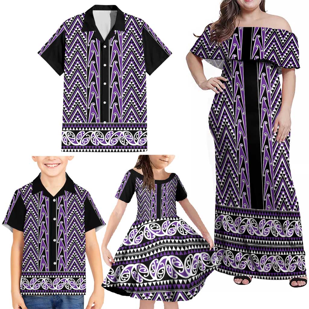 New Zealand Maori Niho Taniwha Family Matching Off Shoulder Maxi Dress and Hawaiian Shirt Waiporopo Mangopare and Puhoro Pattern