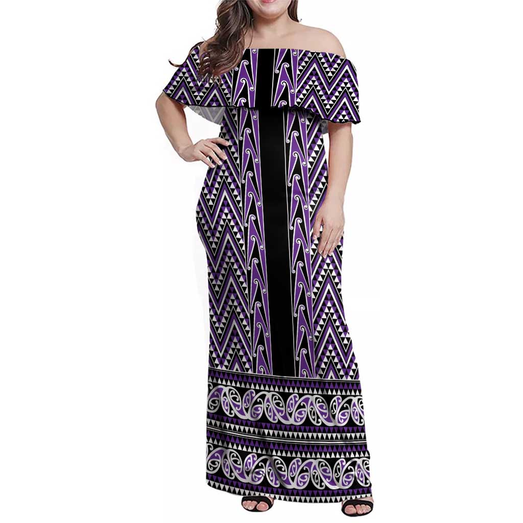 New Zealand Maori Niho Taniwha Family Matching Off Shoulder Maxi Dress and Hawaiian Shirt Waiporopo Mangopare and Puhoro Pattern