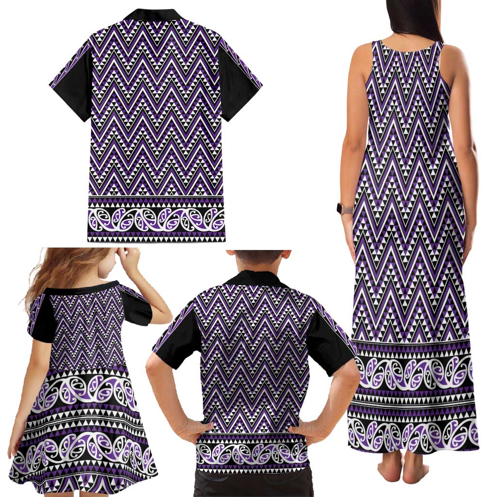 New Zealand Maori Niho Taniwha Family Matching Tank Maxi Dress and Hawaiian Shirt Waiporopo Mangopare and Puhoro Pattern