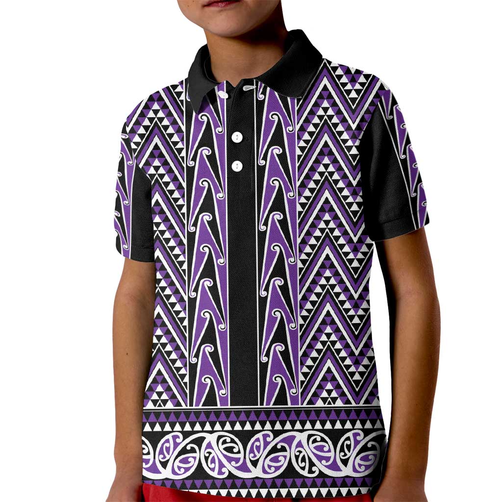 New Zealand Maori Niho Taniwha Kid Polo Shirt Waiporopo Mangopare and Puhoro Pattern