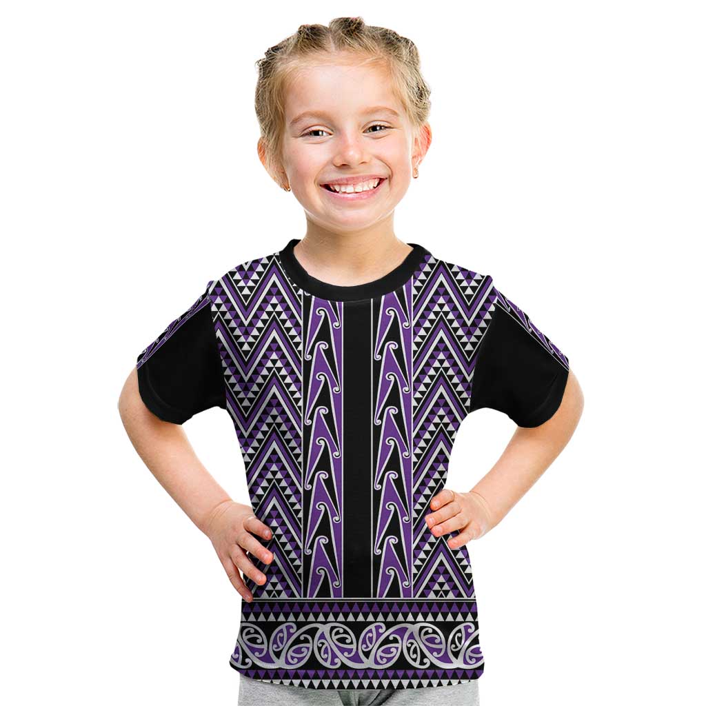 New Zealand Maori Niho Taniwha Kid T Shirt Waiporopo Mangopare and Puhoro Pattern
