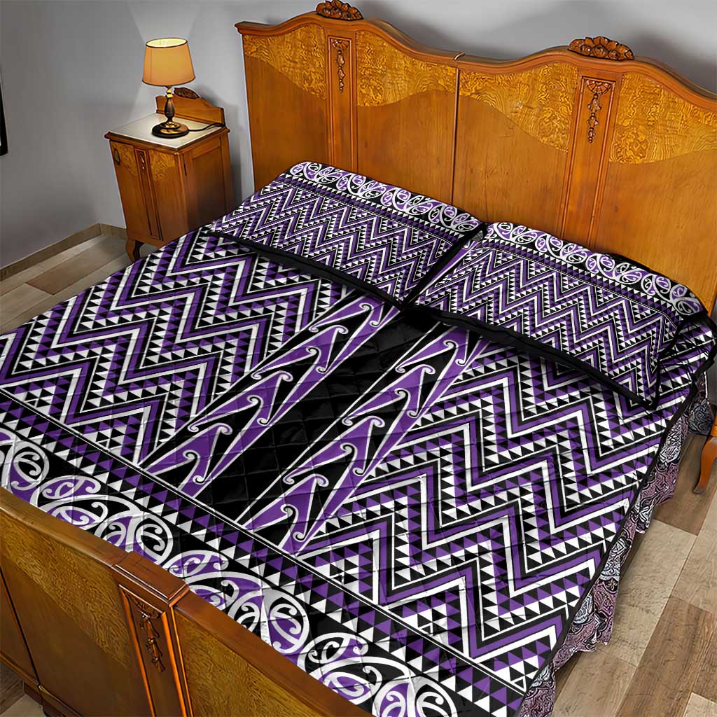 New Zealand Maori Niho Taniwha Quilt Bed Set Waiporopo Mangopare and Puhoro Pattern