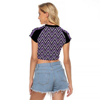 New Zealand Maori Niho Taniwha Raglan Cropped T Shirt Waiporopo Mangopare and Puhoro Pattern