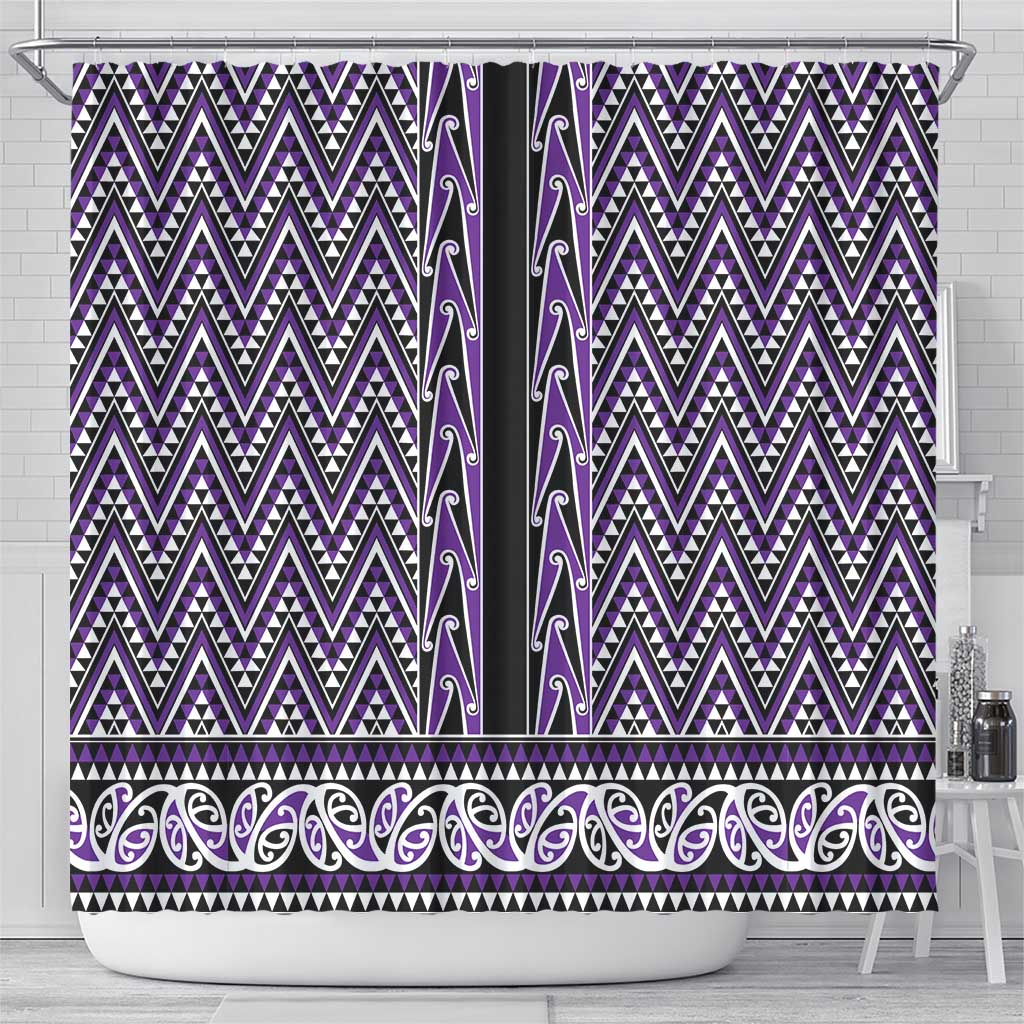 New Zealand Maori Niho Taniwha Shower Curtain Waiporopo Mangopare and Puhoro Pattern