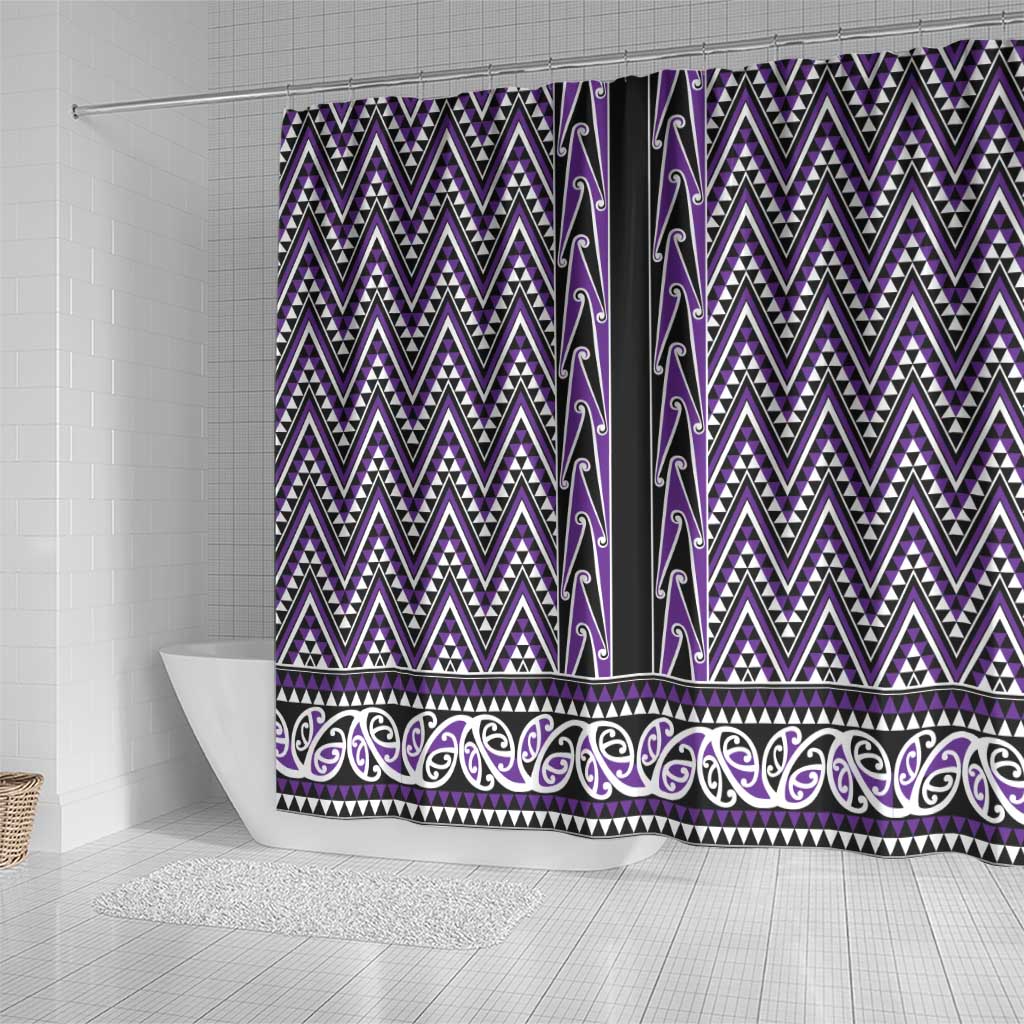 New Zealand Maori Niho Taniwha Shower Curtain Waiporopo Mangopare and Puhoro Pattern