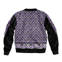New Zealand Maori Niho Taniwha Sleeve Zip Bomber Jacket Waiporopo Mangopare and Puhoro Pattern