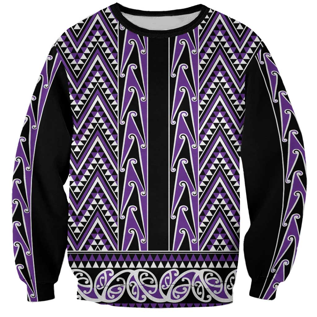New Zealand Maori Niho Taniwha Sweatshirt Waiporopo Mangopare and Puhoro Pattern