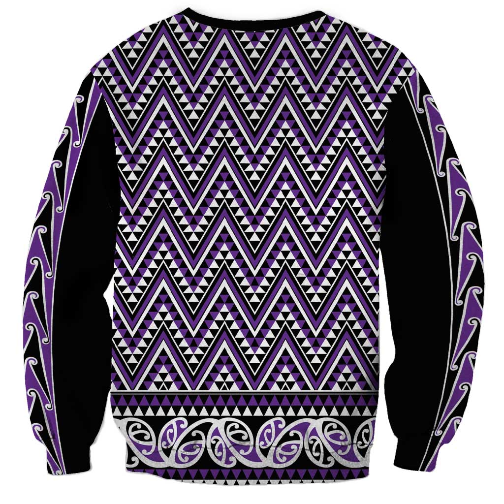 New Zealand Maori Niho Taniwha Sweatshirt Waiporopo Mangopare and Puhoro Pattern