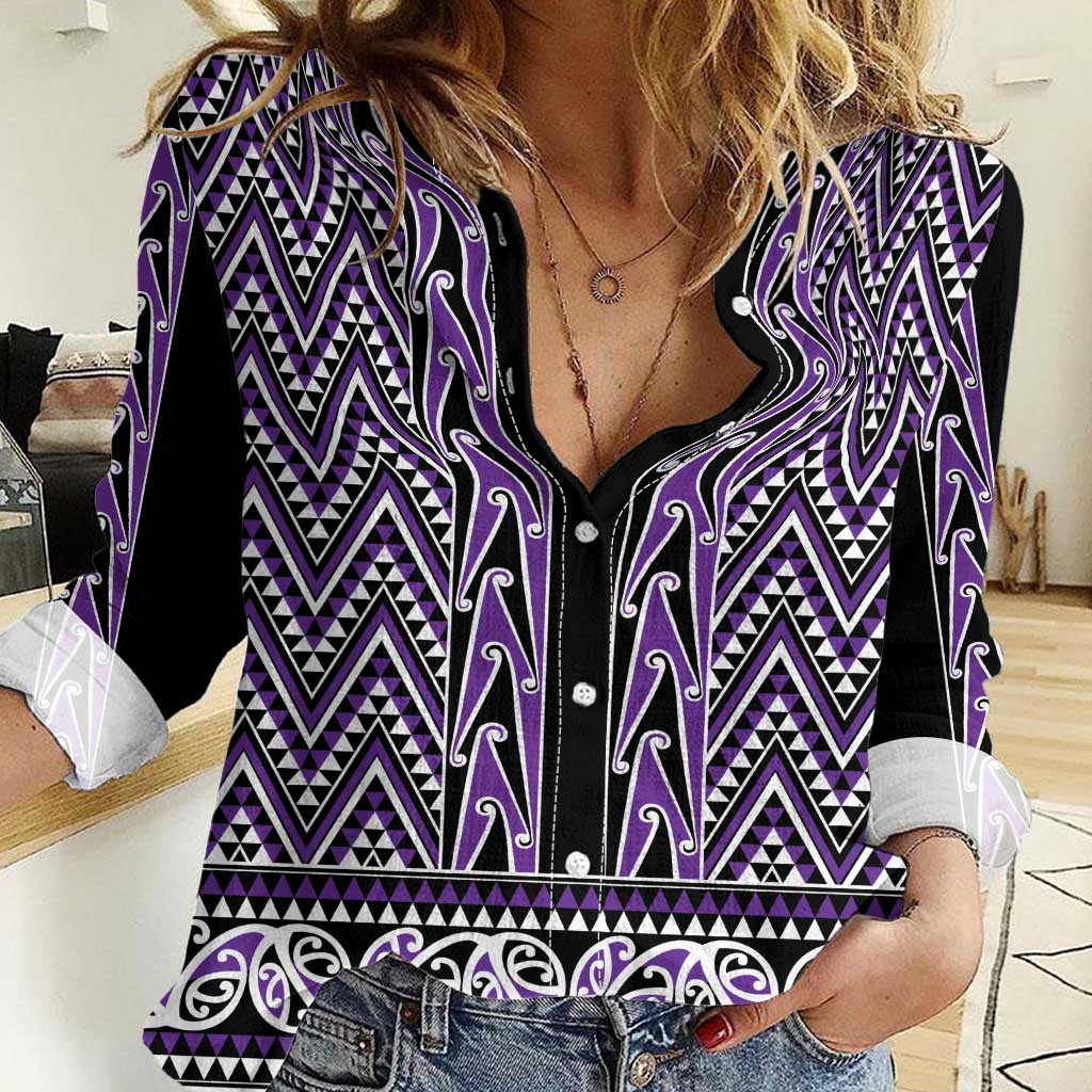 New Zealand Maori Niho Taniwha Women Casual Shirt Waiporopo Mangopare and Puhoro Pattern