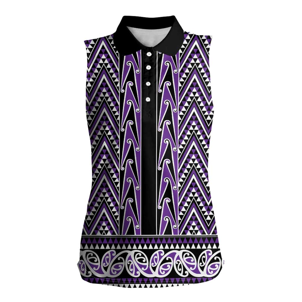 New Zealand Maori Niho Taniwha Women Sleeveless Polo Shirt Waiporopo Mangopare and Puhoro Pattern