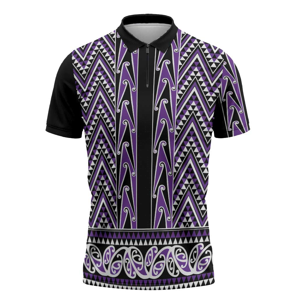 New Zealand Maori Niho Taniwha Zipper Polo Shirt Waiporopo Mangopare and Puhoro Pattern - Polynesian Pride