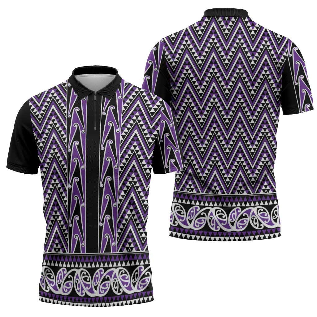 New Zealand Maori Niho Taniwha Zipper Polo Shirt Waiporopo Mangopare and Puhoro Pattern - Polynesian Pride