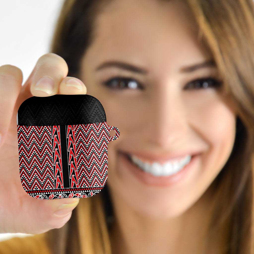 New Zealand Maori Niho Taniwha AirPods Case Whero Mangopare and Puhoro Pattern - Polynesian Pride