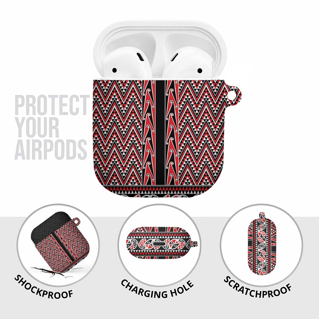 New Zealand Maori Niho Taniwha AirPods Case Whero Mangopare and Puhoro Pattern - Polynesian Pride