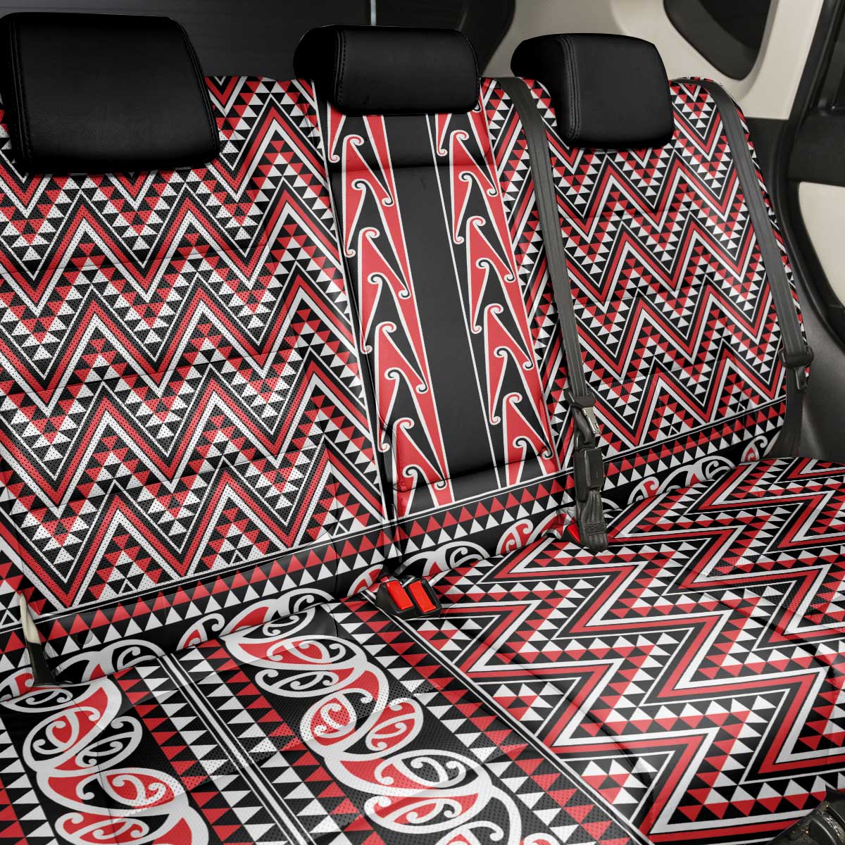 New Zealand Maori Niho Taniwha Back Car Seat Cover Whero Mangopare and Puhoro Pattern