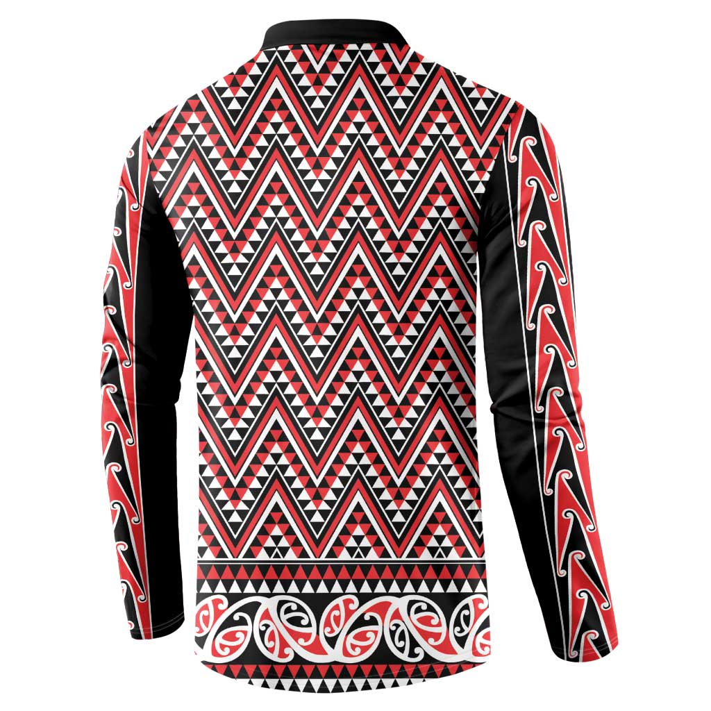 New Zealand Maori Niho Taniwha Button Sweatshirt Whero Mangopare and Puhoro Pattern