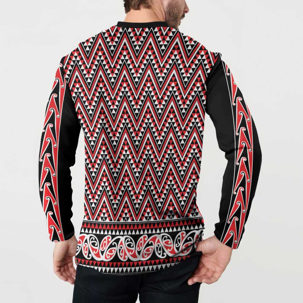 New Zealand Maori Niho Taniwha Button Sweatshirt Whero Mangopare and Puhoro Pattern