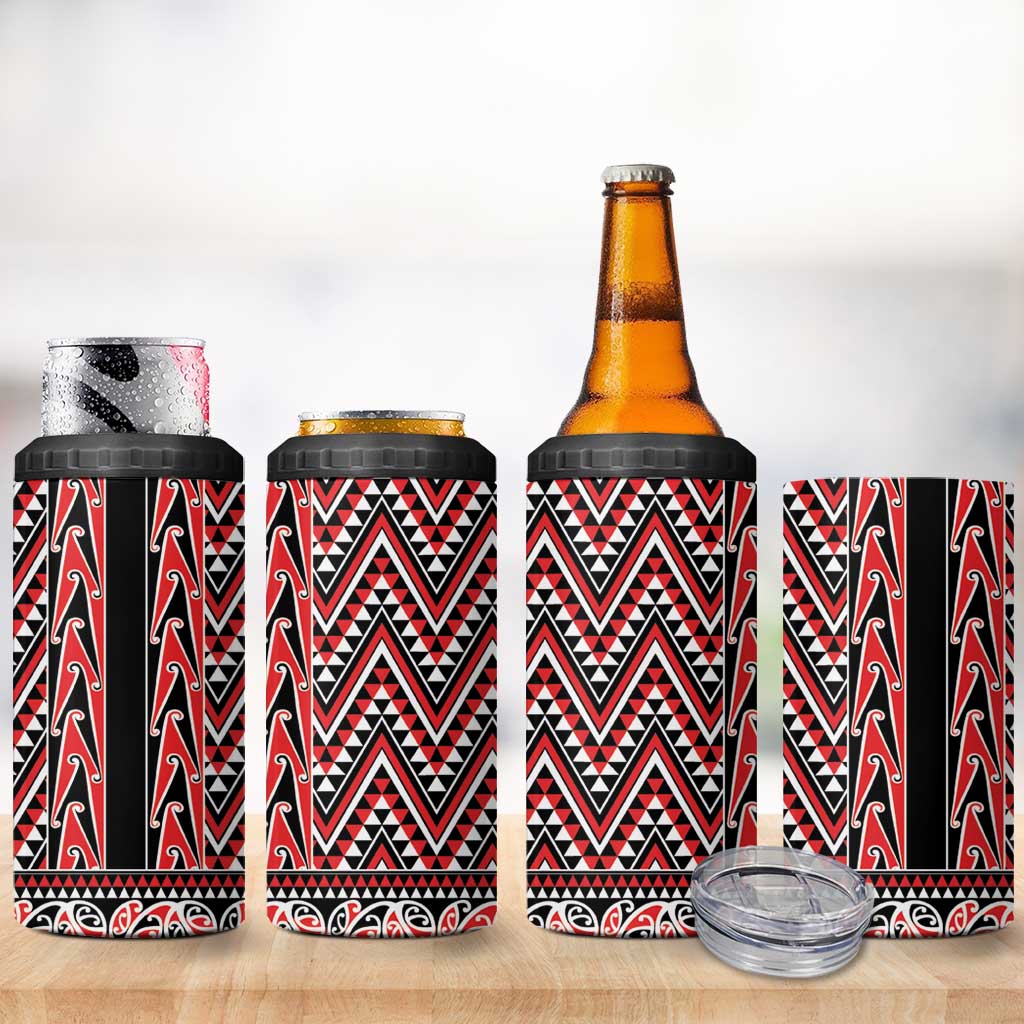 New Zealand Maori Niho Taniwha 4 in 1 Can Cooler Tumbler Whero Mangopare and Puhoro Pattern