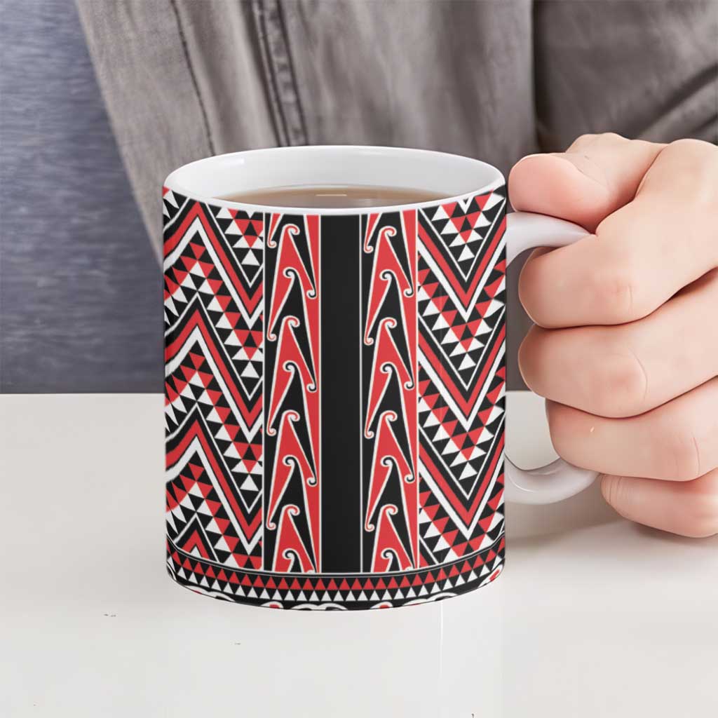 New Zealand Maori Niho Taniwha Ceramic Mug Whero Mangopare and Puhoro Pattern - Polynesian Pride