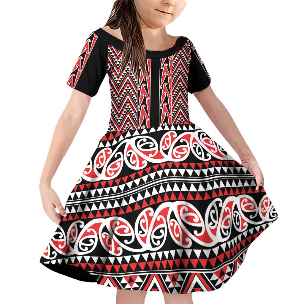 New Zealand Maori Niho Taniwha Family Matching Off Shoulder Short Dress and Hawaiian Shirt Whero Mangopare and Puhoro Pattern
