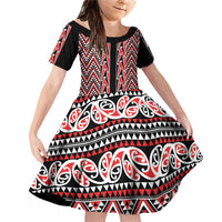 New Zealand Maori Niho Taniwha Family Matching Off Shoulder Short Dress and Hawaiian Shirt Whero Mangopare and Puhoro Pattern