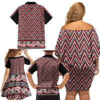 New Zealand Maori Niho Taniwha Family Matching Off Shoulder Short Dress and Hawaiian Shirt Whero Mangopare and Puhoro Pattern