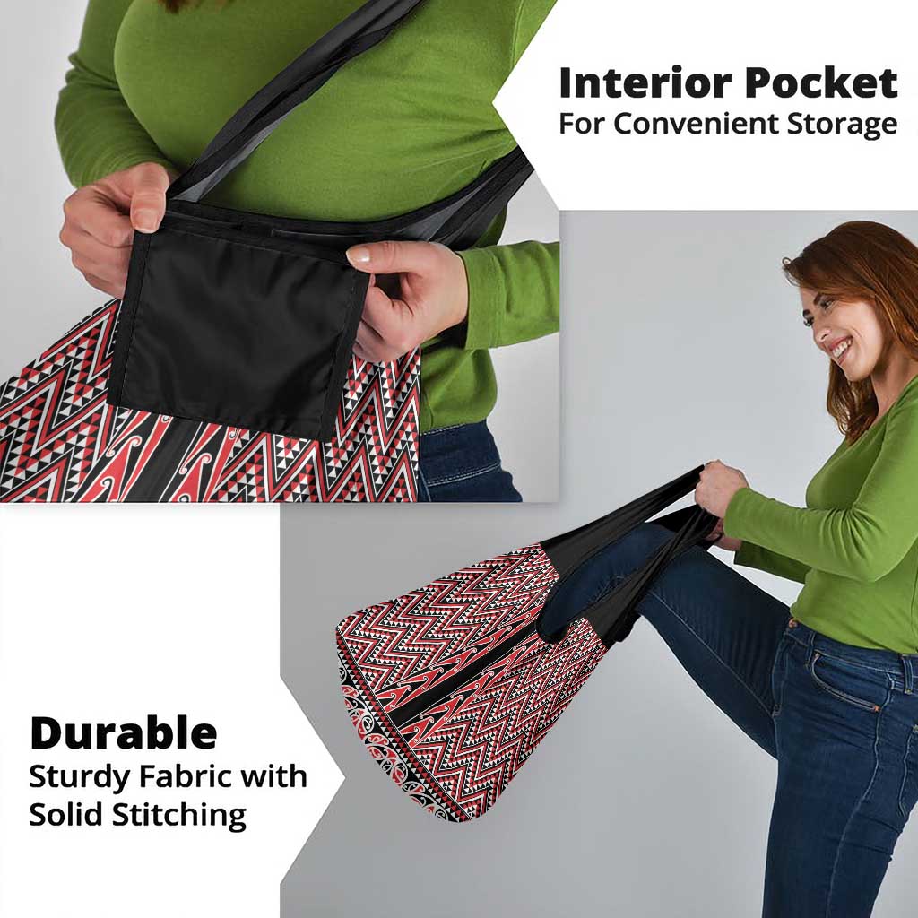 New Zealand Maori Niho Taniwha Grocery Bag Whero Mangopare and Puhoro Pattern