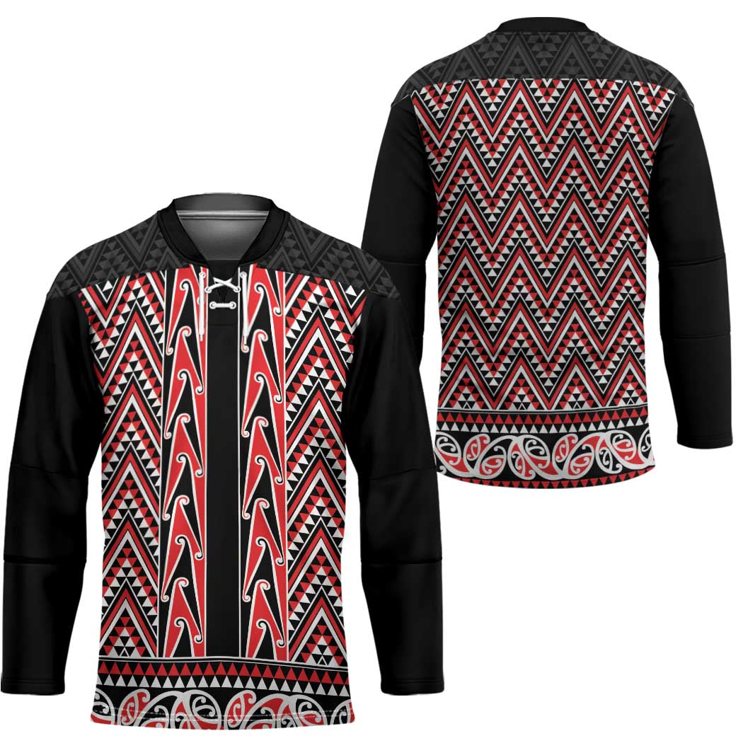 New Zealand Maori Niho Taniwha Hockey Jersey Whero Mangopare and Puhoro Pattern - Polynesian Pride