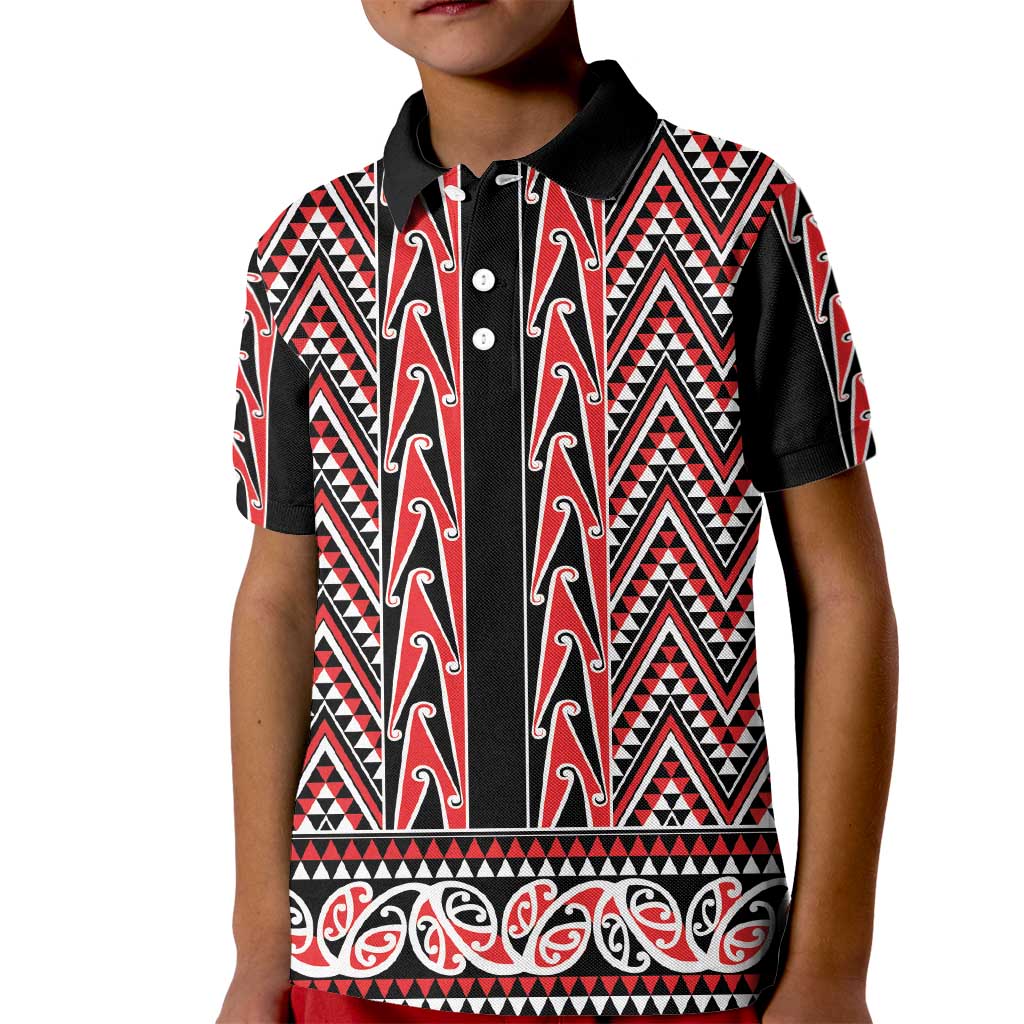 New Zealand Maori Niho Taniwha Kid Polo Shirt Whero Mangopare and Puhoro Pattern