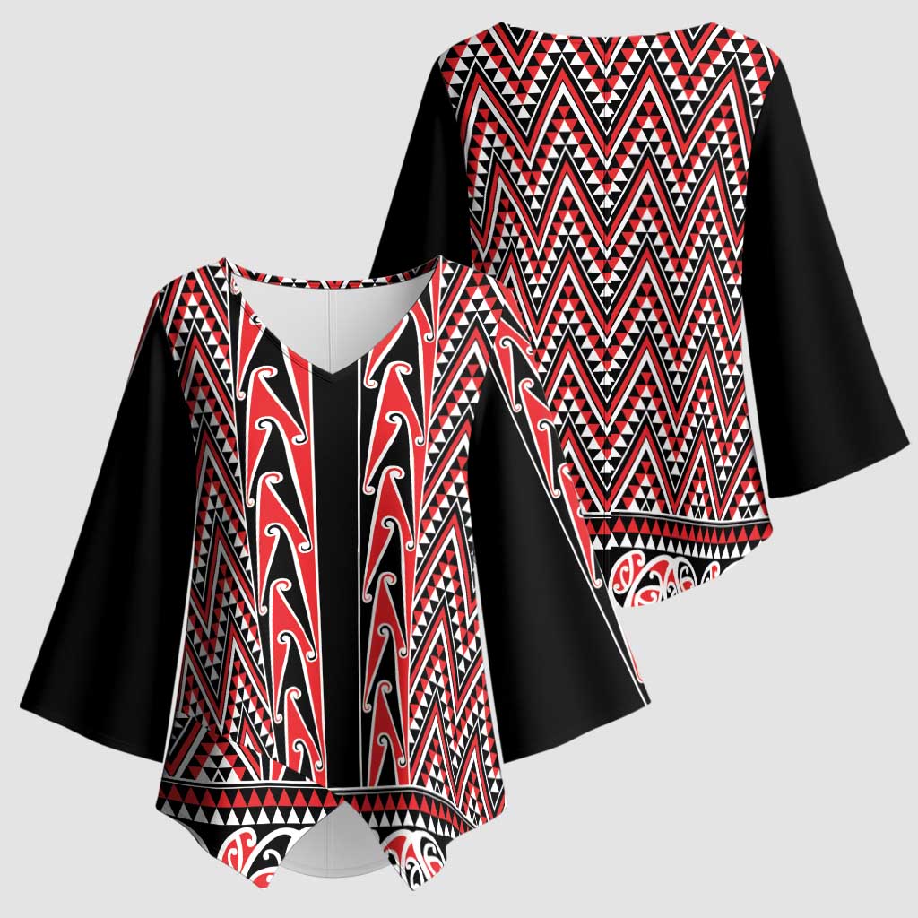 New Zealand Maori Niho Taniwha Kimono Sleeve Blouse Whero Mangopare and Puhoro Pattern - Polynesian Pride