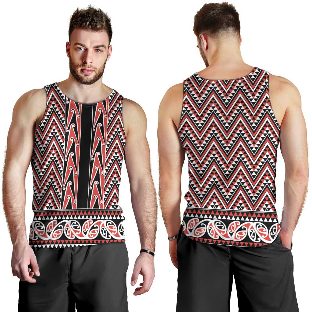 New Zealand Maori Niho Taniwha Men Tank Top Whero Mangopare and Puhoro Pattern