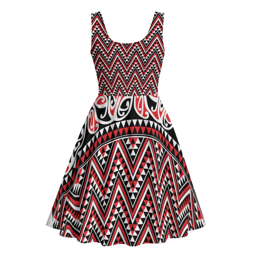 New Zealand Maori Niho Taniwha Midi Dress Whero Mangopare and Puhoro Pattern - Polynesian Pride