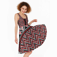 New Zealand Maori Niho Taniwha Midi Dress Whero Mangopare and Puhoro Pattern - Polynesian Pride
