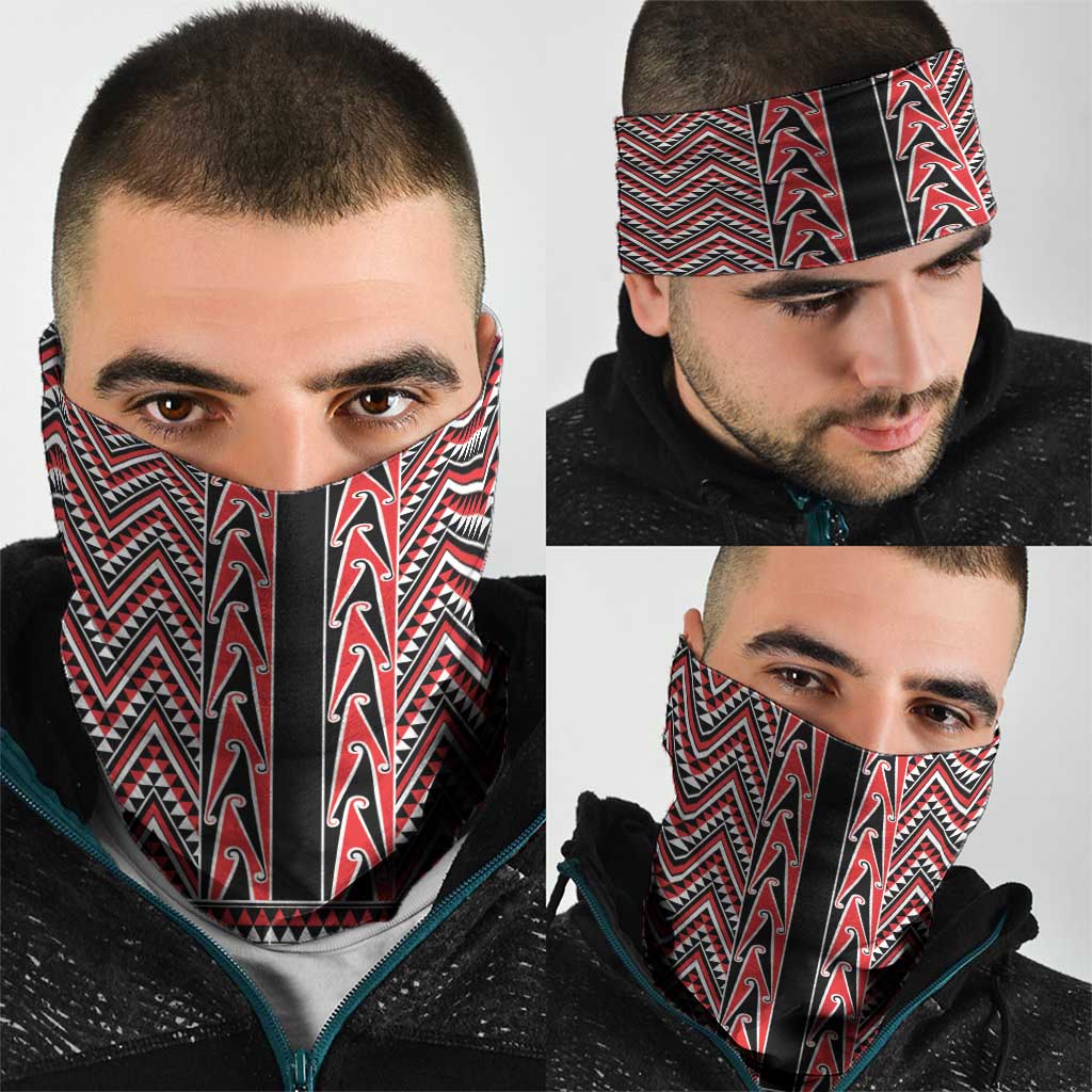 New Zealand Maori Niho Taniwha Neck Gaiter Whero Mangopare and Puhoro Pattern - Polynesian Pride