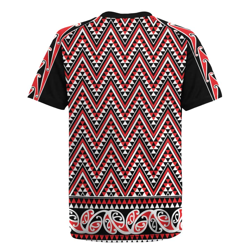 New Zealand Maori Niho Taniwha Rugby Jersey Whero Mangopare and Puhoro Pattern