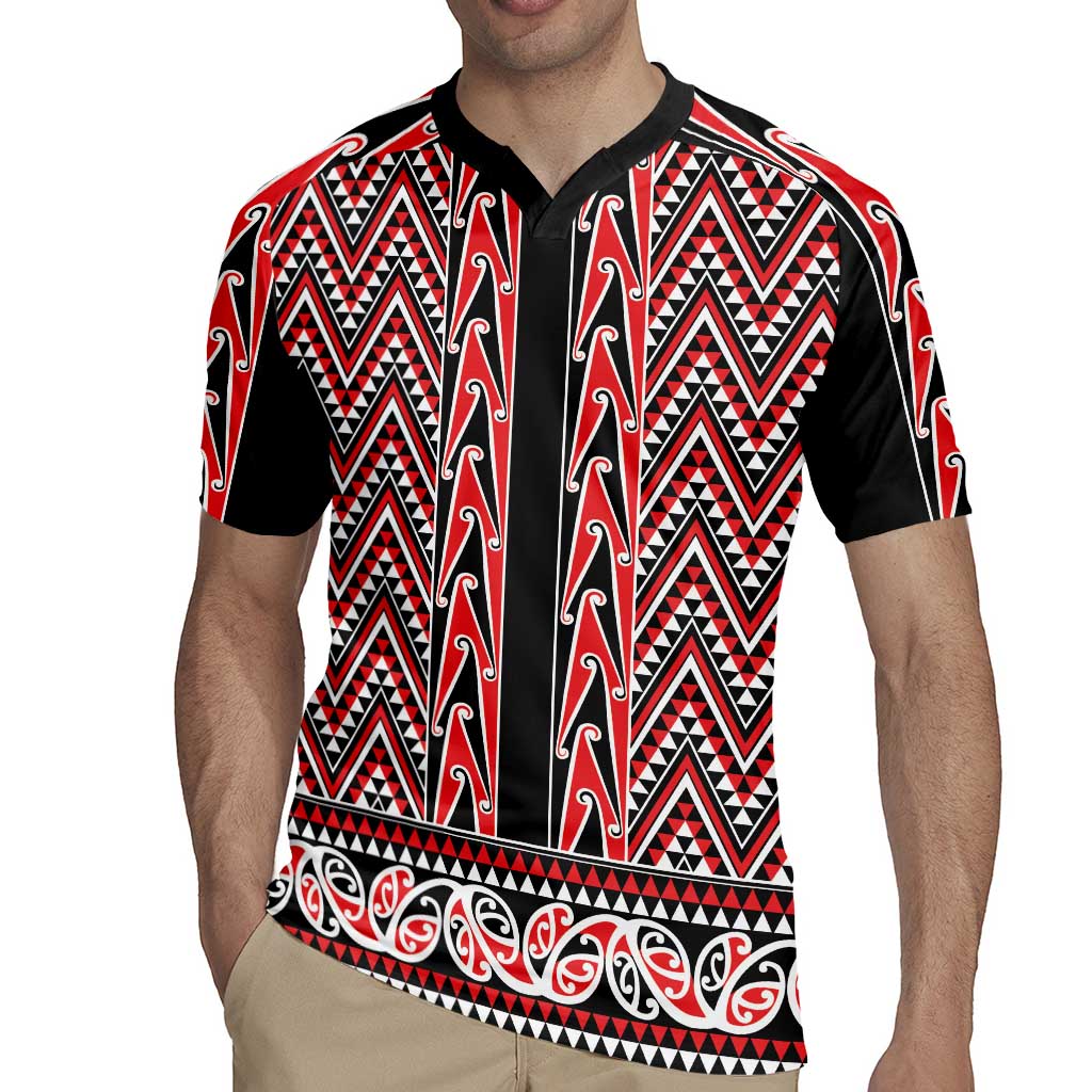 New Zealand Maori Niho Taniwha Rugby Jersey Whero Mangopare and Puhoro Pattern
