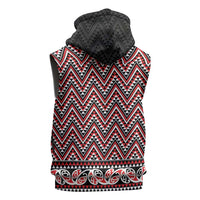 New Zealand Maori Niho Taniwha Sleeveless Zip Hoodie Whero Mangopare and Puhoro Pattern - Polynesian Pride