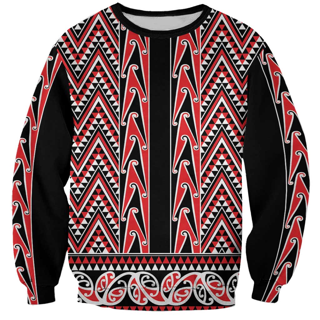 New Zealand Maori Niho Taniwha Sweatshirt Whero Mangopare and Puhoro Pattern
