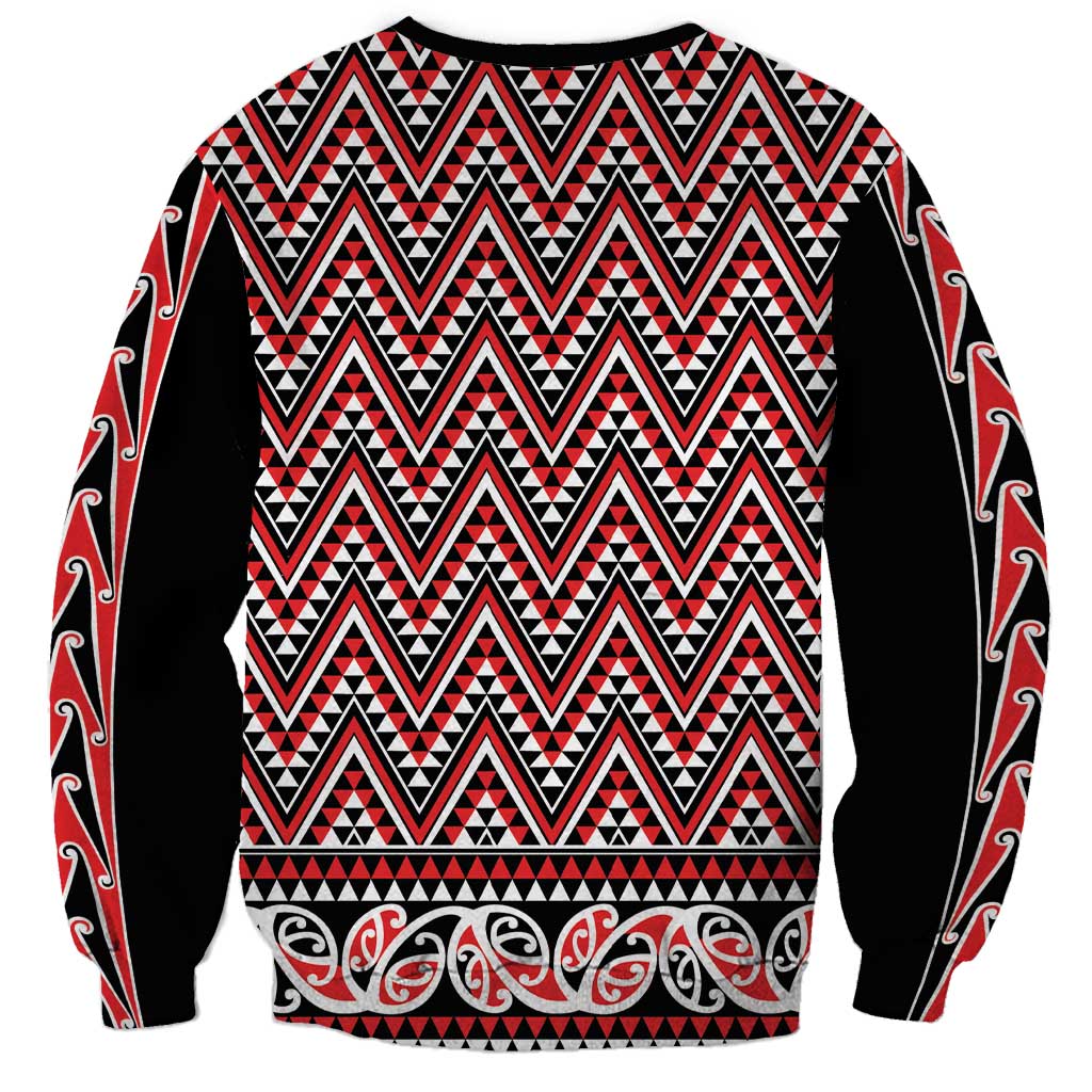New Zealand Maori Niho Taniwha Sweatshirt Whero Mangopare and Puhoro Pattern