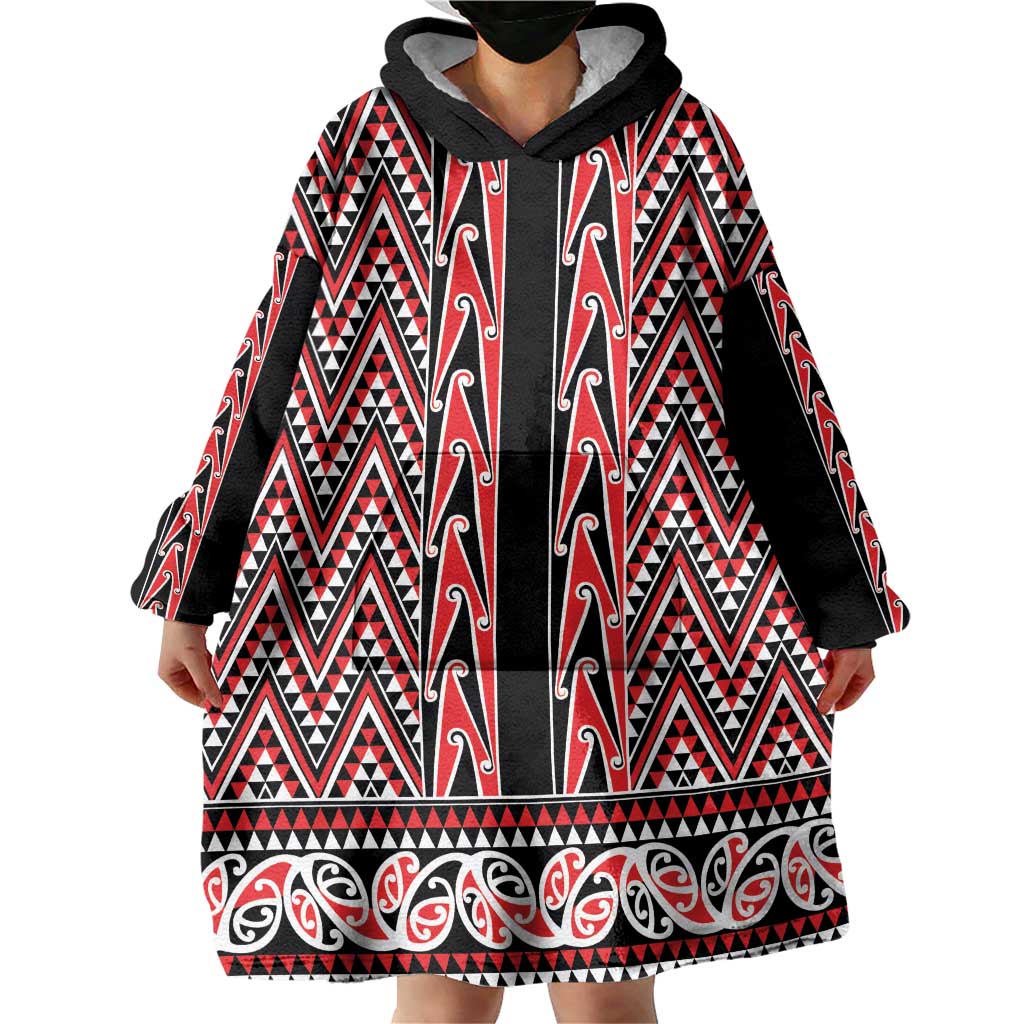 New Zealand Maori Niho Taniwha Wearable Blanket Hoodie Whero Mangopare and Puhoro Pattern