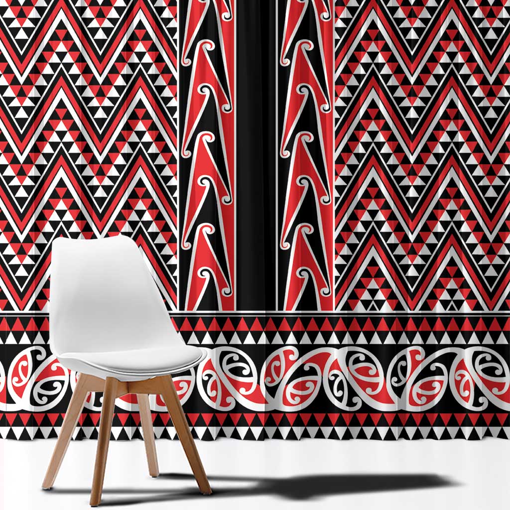 New Zealand Maori Niho Taniwha Window Curtain Whero Mangopare and Puhoro Pattern