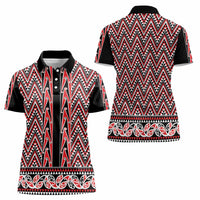 New Zealand Maori Niho Taniwha Women Polo Shirt Whero Mangopare and Puhoro Pattern