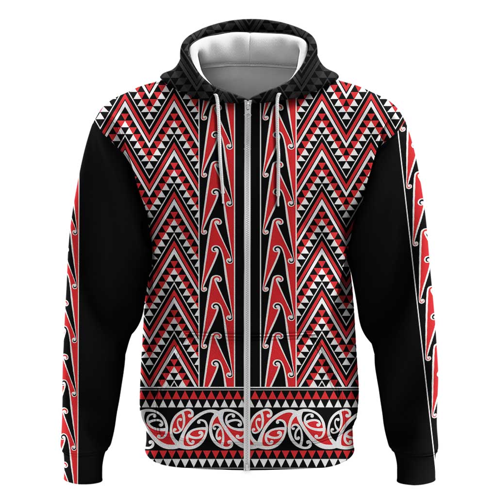 New Zealand Maori Niho Taniwha Zip Hoodie Whero Mangopare and Puhoro Pattern LT9 Zip Hoodie Red - Polynesian Pride
