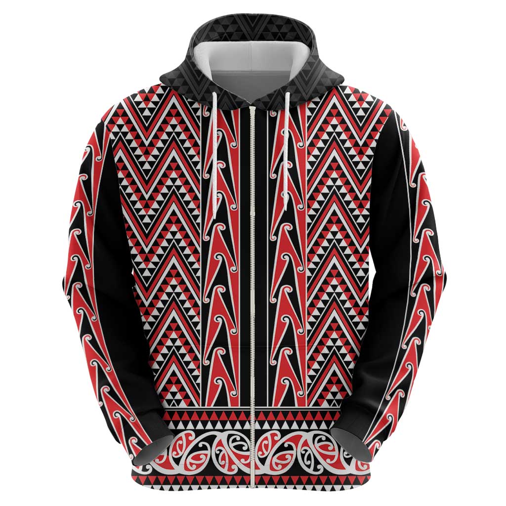 New Zealand Maori Niho Taniwha Zip Hoodie Whero Mangopare and Puhoro Pattern LT9 - Polynesian Pride