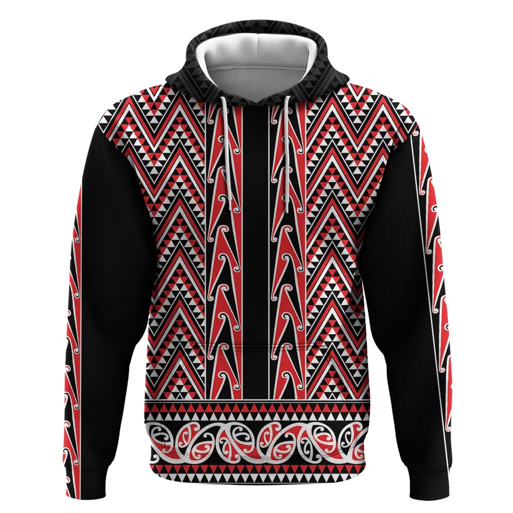 New Zealand Maori Niho Taniwha Zip Hoodie Whero Mangopare and Puhoro Pattern LT9 Pullover Hoodie Red - Polynesian Pride