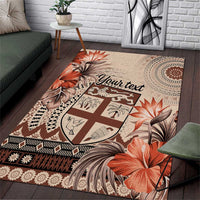 Vintage Bula Fiji Personalised Area Rug Beige Hibiscus Tapa Pattern