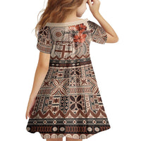 Vintage Bula Fiji Personalised Family Matching Tank Maxi Dress and Hawaiian Shirt Beige Hibiscus Tapa Pattern